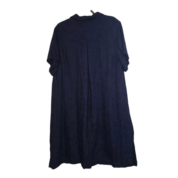 By Anthropologie Plus Size Finley Lace Up Linen Blend Shirt Dress in Blue breath - Picture 3 of 12